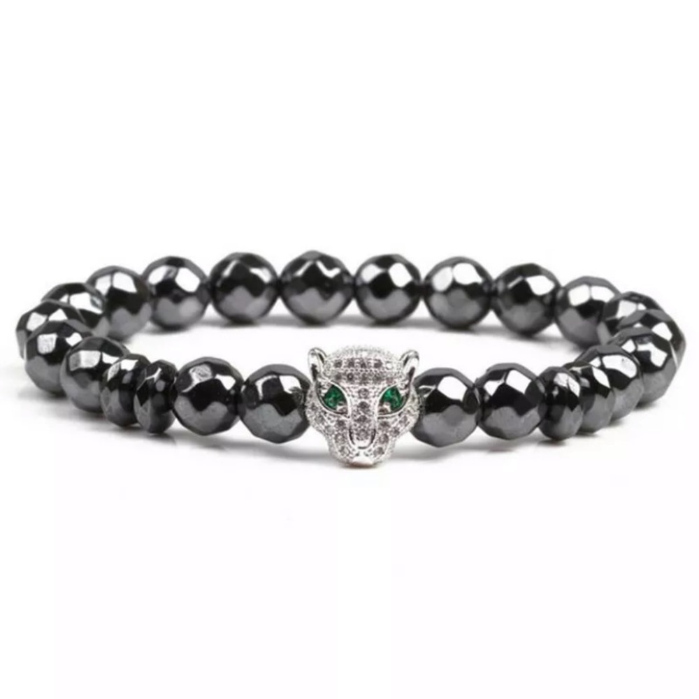 HEMATITE Beads Bracelet, Green Eyed Cougar
